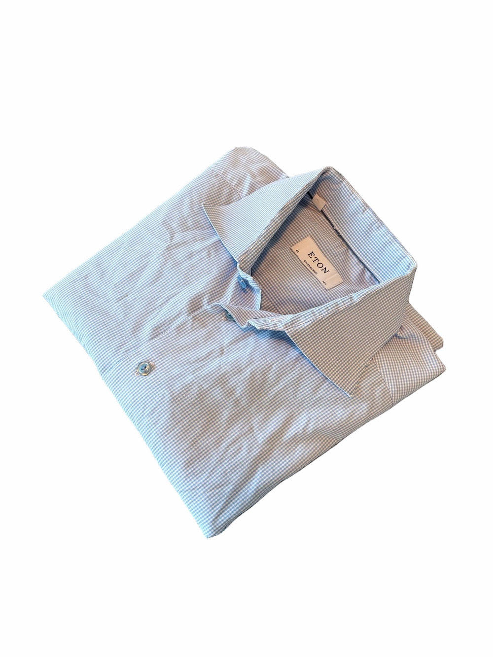 Eton Men's Light Blue Micro-Check Dress Shirt Neck 16 1/2